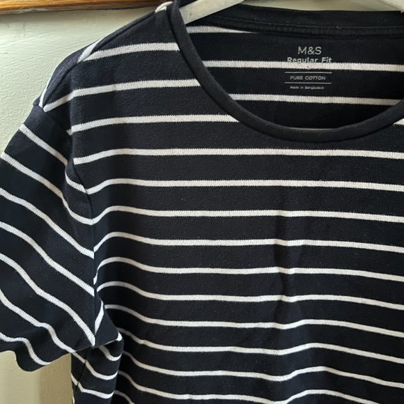 Marks & Spencer Navy & White Striped Tee - Picture 3 of 7